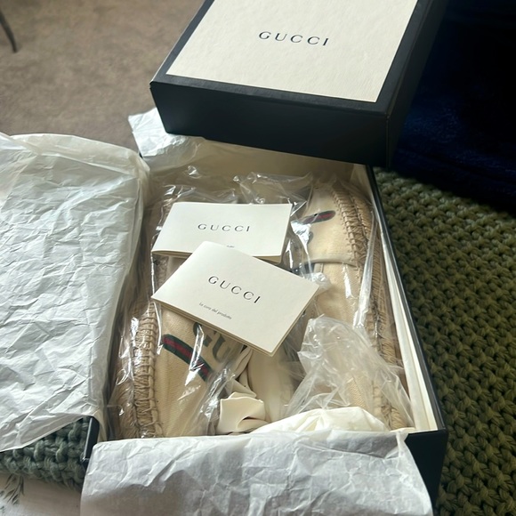 GUCCI Women's GG Logo EU 39 Web cream color Canvas Espadrilles Flats - Picture 8 of 16
